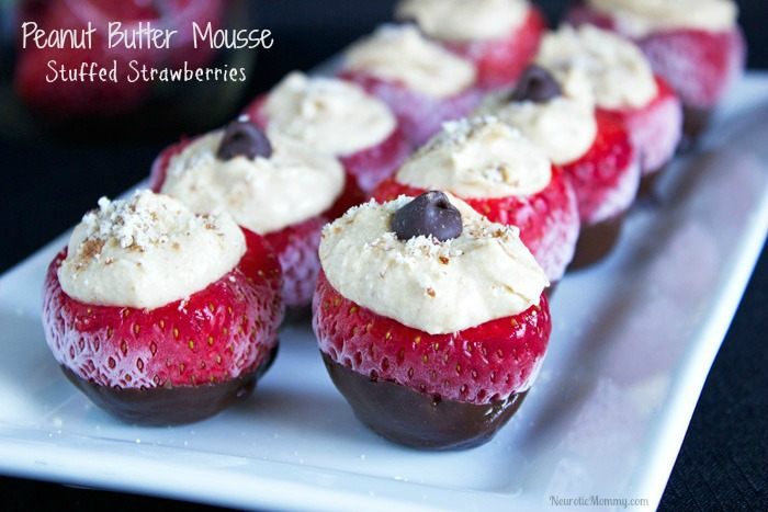 Peanut Butter Stuffed Strawberries dipped in dark chocolate