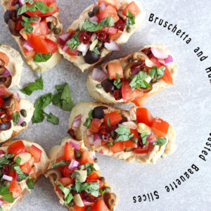 Bruschetta and Hummus on Toasted Baguette Slices