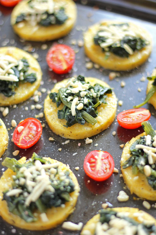 Mini Spinach Polenta Cheese Pizzas Vegan