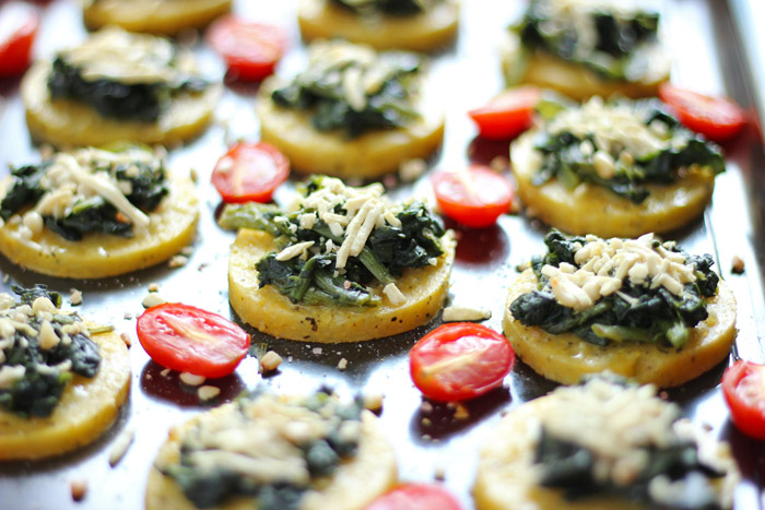 Mini Spinach Polenta Cheese Pizzas Vegan