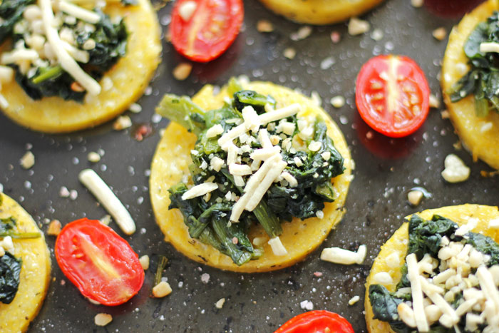 Mini Spinach Polenta Cheese Pizzas Vegan