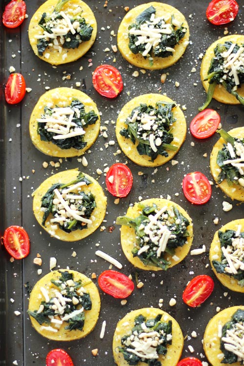 Mini Spinach Polenta Cheese Pizzas Vegan