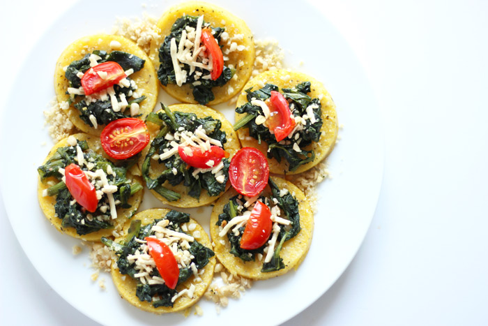 Mini Spinach Polenta Cheese Pizzas Vegan