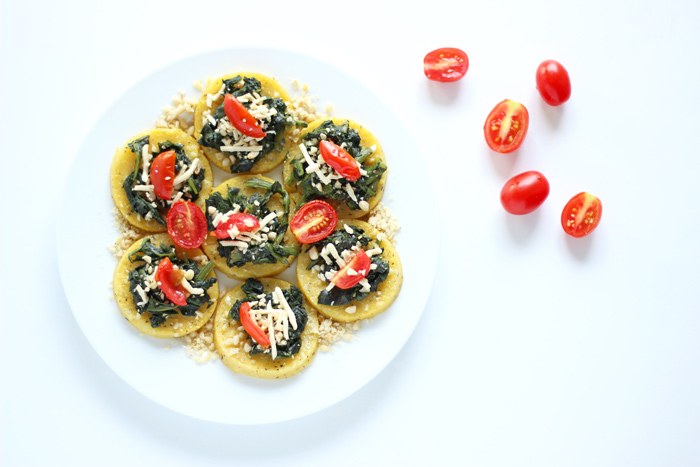 Mini Spinach Polenta Cheese Pizzas Vegan