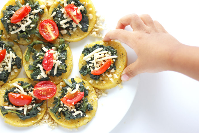 Mini Spinach Polenta Cheese Pizzas Vegan