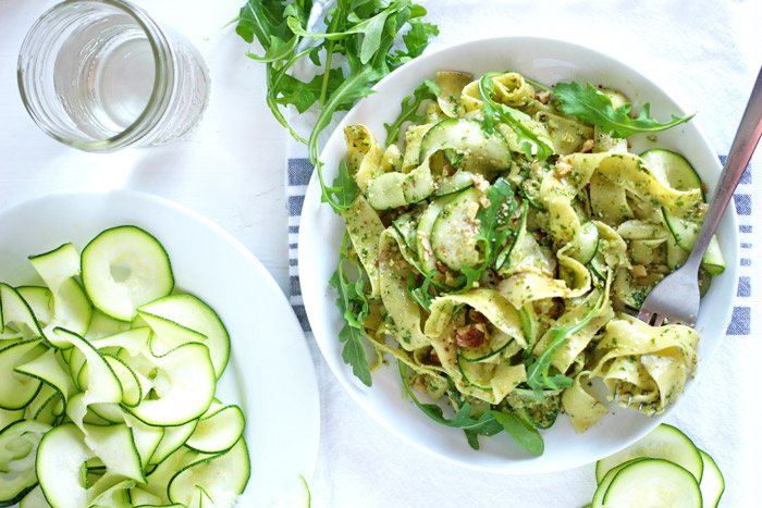 pappardelle with zucchini and arugula walnut pesto vegan pasta