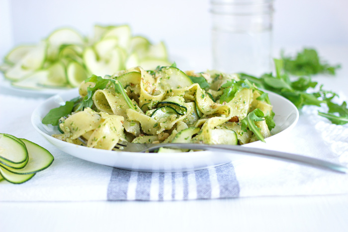 pappardelle with zucchini and arugula walnut pesto vegan pasta