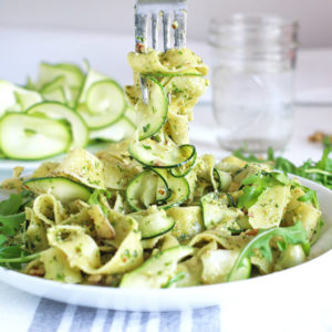 pappardelle with zucchini and arugula walnut pesto vegan pasta