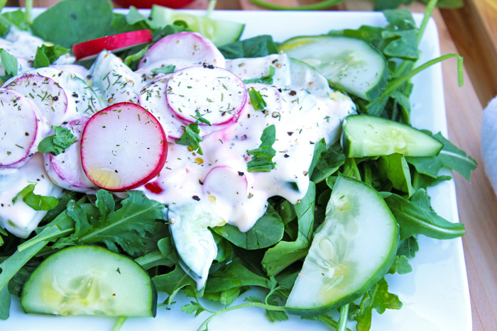 Organic Radish & Cucumber Salad with Mixed Greens. neuroticmommy.com