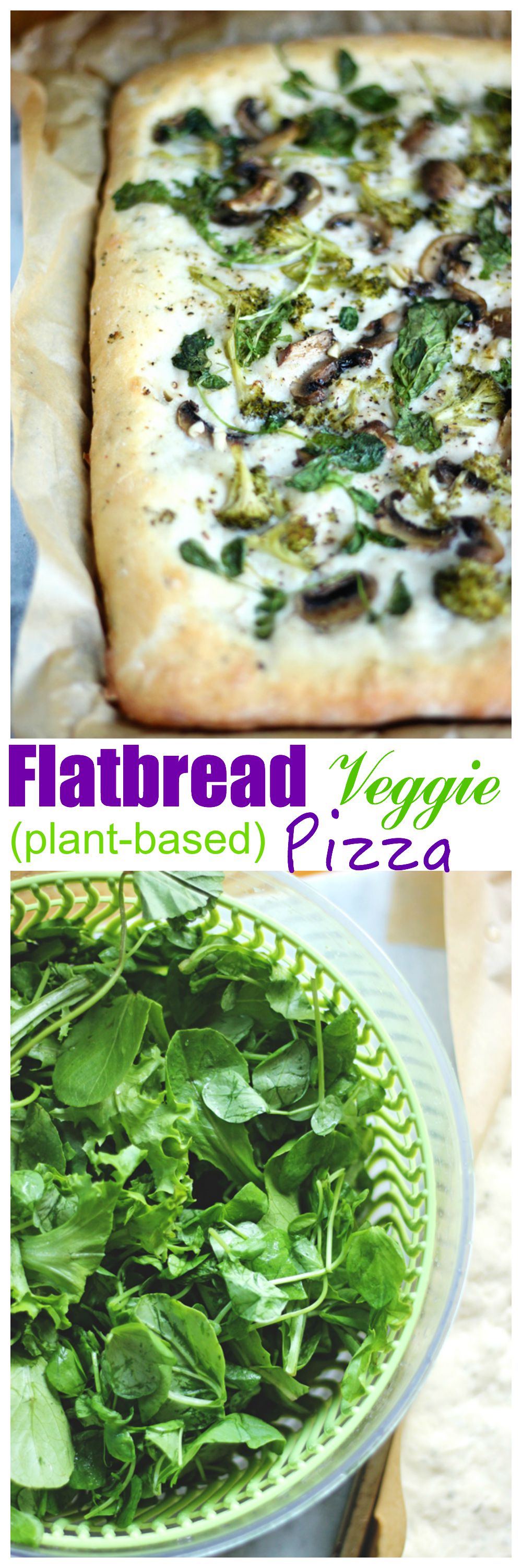 Plant Based Flatbread Veggie Pizza. Made with organic ingredients, a homemade dough, a faux cheese and a whole lotta fixins'. The ultimate pizza for plant lovers. neuroticmommy.com