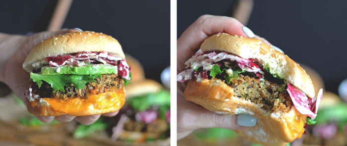 The Best Veggie Big Mac Burger with Radicchio Slaw (Vegan GF), using organic greens and a simple dressing to put the Big Mac to shame. This is where real fast food happens. neuroticmommy.com #vegan