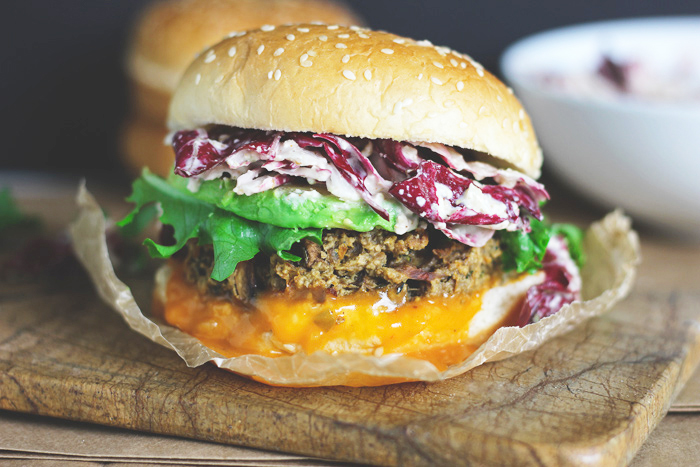 The Best Veggie Big Mac Burger with Radicchio Slaw (Vegan GF), using organic greens and a simple dressing to put the Big Mac to shame. This is where real fast food happens. neuroticmommy.com #vegan