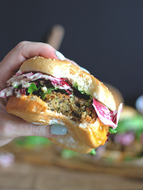 The Best Veggie Big Mac Burger with Radicchio Slaw (Vegan GF), using organic greens and a simple dressing to put the Big Mac to shame. This is where real fast food happens. neuroticmommy.com #vegan