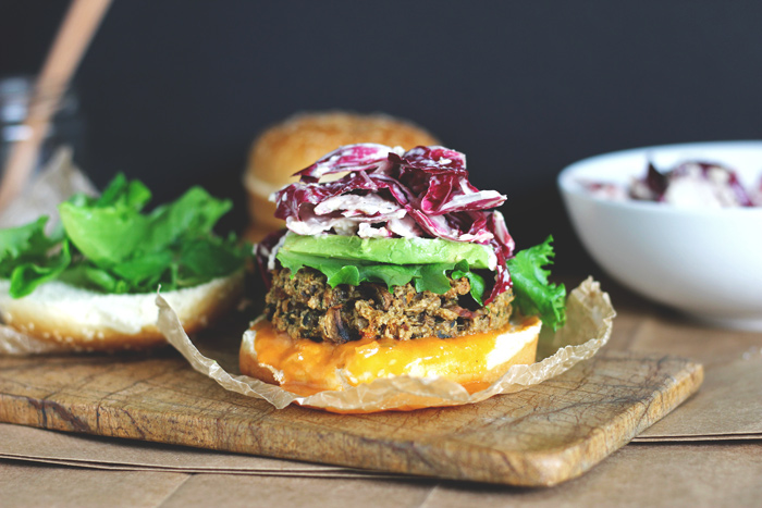 The Best Veggie Big Mac Burger with Radicchio Slaw (Vegan GF), using organic greens and a simple dressing to put the Big Mac to shame. This is where real fast food happens. neuroticmommy.com #vegan