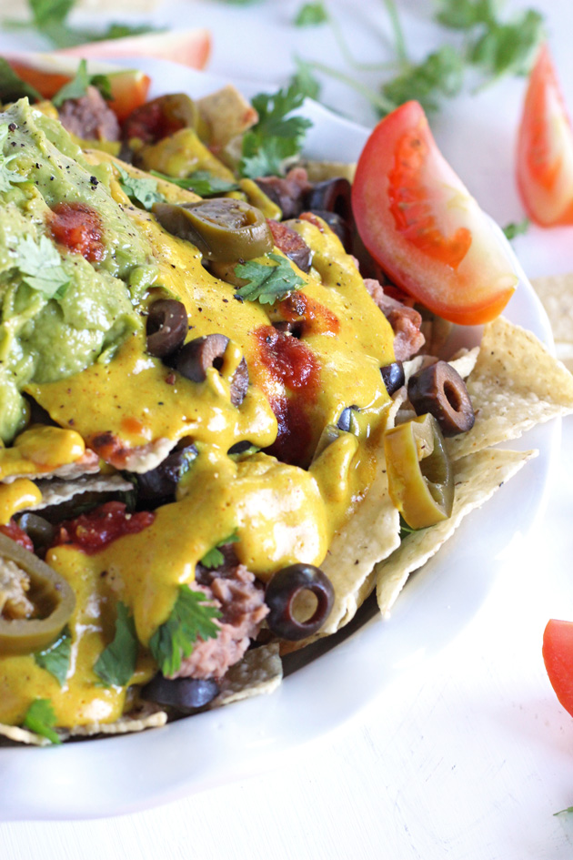 Fully Loaded Healthier Vegan Nachos. A satisfying snack made with a healthy vegan cheese sauce. #vegan #healthy NeuroticMommy.com