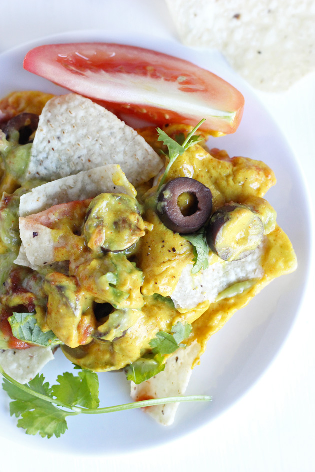 Fully Loaded Healthier Vegan Nachos. A satisfying snack made with a healthy vegan cheese sauce. #vegan #healthy NeuroticMommy.com