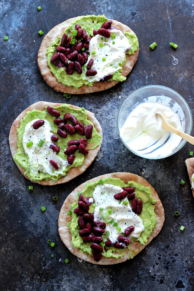 Toasted Avocado and Bean Pitas are a great healthy lunch to grab and go! This easy to make meal is done in minutes. Crispy warm pitas are delish. NeuroticMommy.com #vegan #healthy