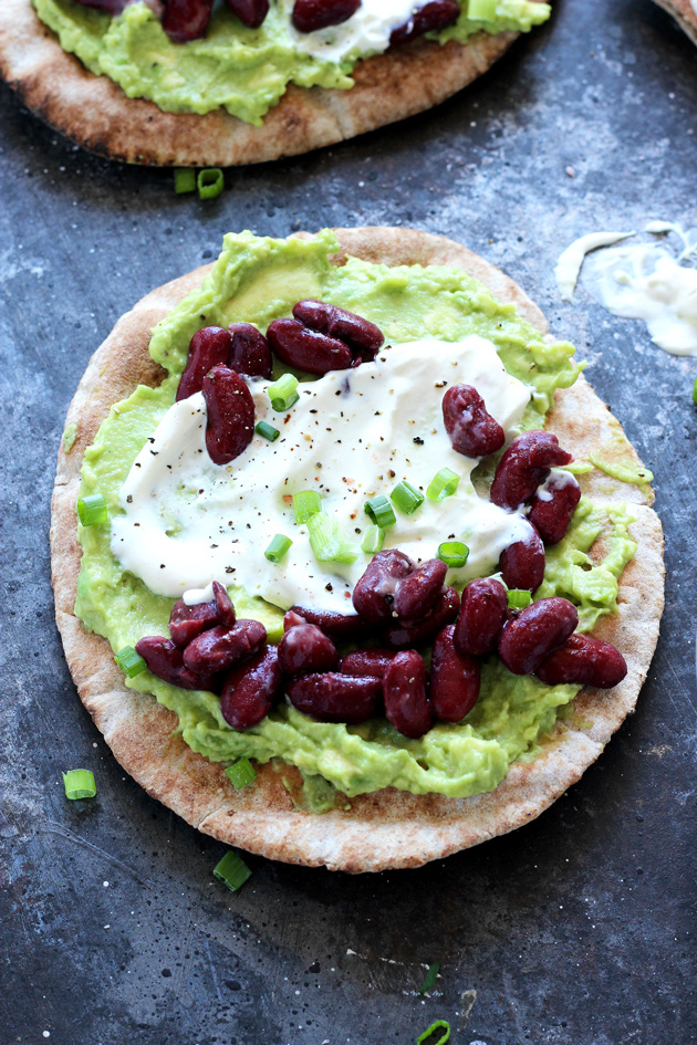 Toasted Avocado and Bean Pitas are a great healthy lunch to grab and go! This easy to make meal is done in minutes. Crispy warm pitas are delish. NeuroticMommy.com #vegan #healthy