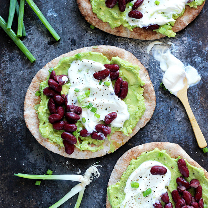 Toasted Avocado and Bean Pitas