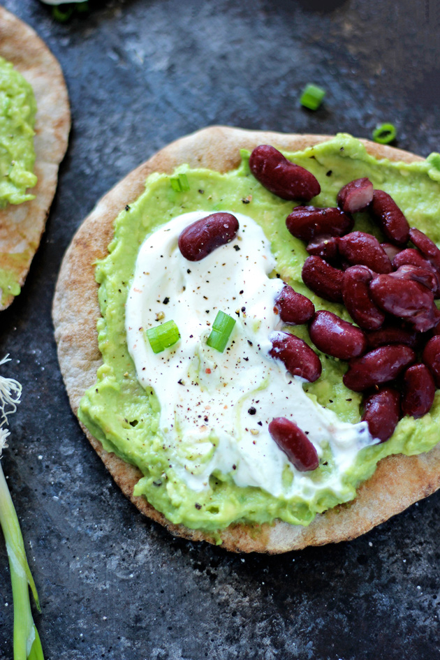 Toasted Avocado and Bean Pitas are a great healthy lunch to grab and go! This easy to make meal is done in minutes. Crispy warm pitas are delish. NeuroticMommy.com #vegan #healthy
