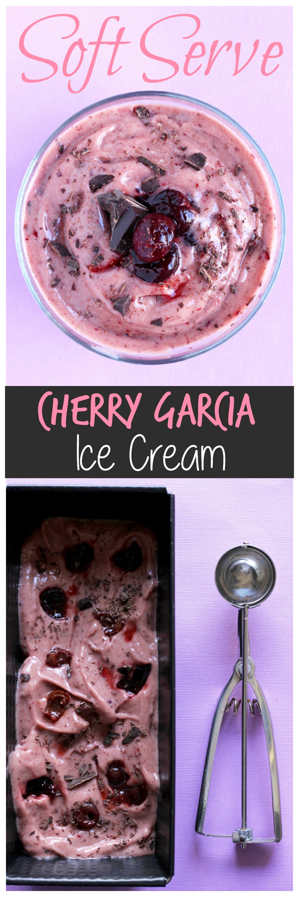 Cherry Garcia Soft Serve Ice Cream -Enjoy this guilt free, dairy-free, gluten-free, refined sugar free treat that is super delicious, healthy, and so easy to make! NeuroticMommy.com #vegan #healthy #raw