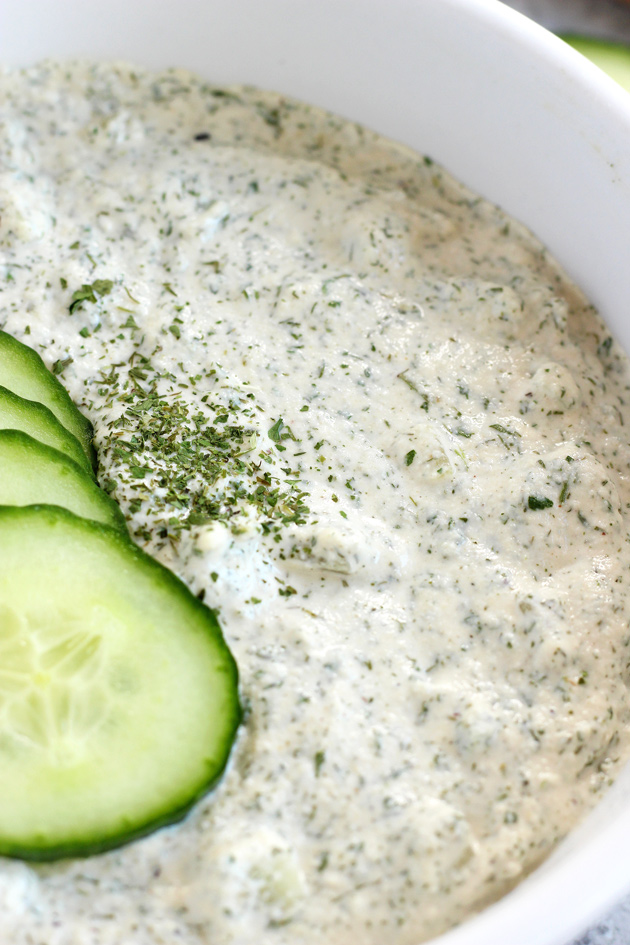 Super Easy Vegan Tzatziki Sauce - This healthy vegan and gluten free sauce is an ample dip for any occasion. Tastes just like the real thing but even better! NeuroticMommy.com #vegan #healthy