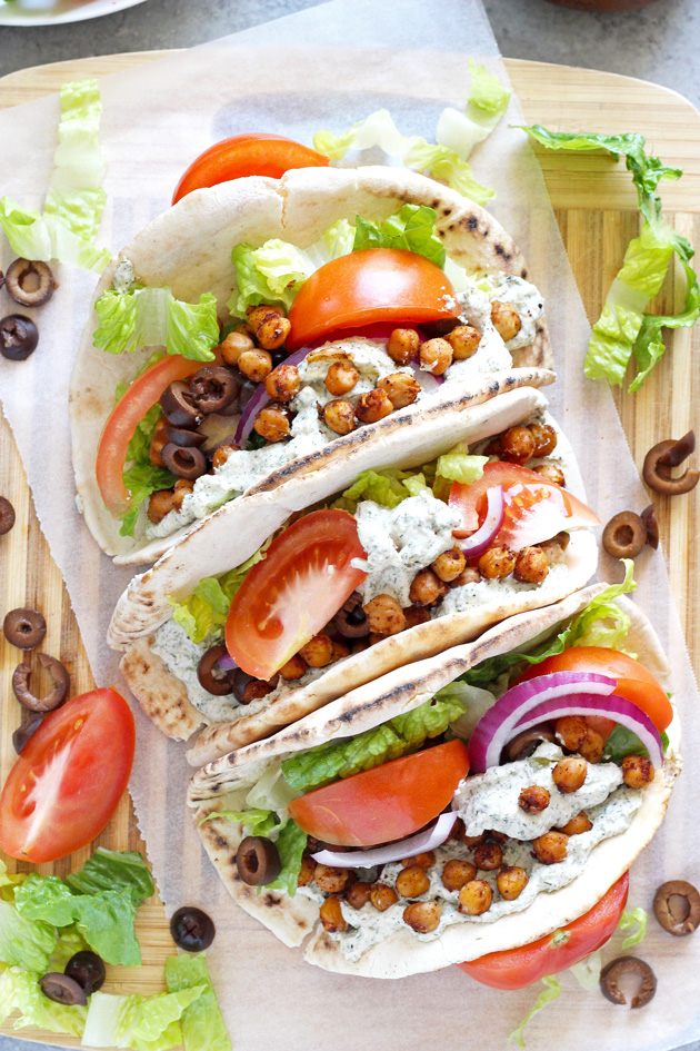 Street Style Vegan Gyros - These delectably delicious gyros are an easy win for the big game. Get messy and dig in! NeuroticMommy.com #vegan #healthy #superbowl