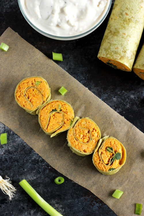 Buffalo Chickpea Pinwheels With Vegan Blue Cheese - NeuroticMommy