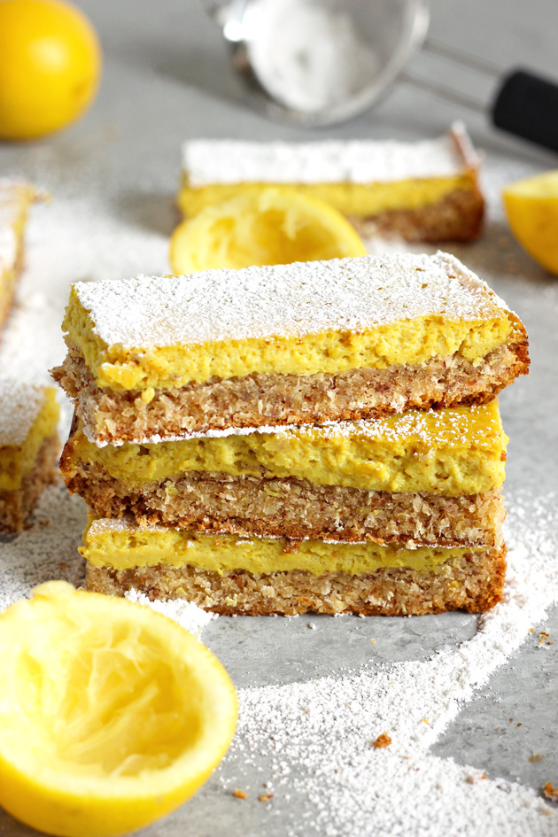 Easy Vegan Organic Lemon Bars - A super easy lemony snack just in time for Easter! Healthy and totally vegan. NeuroticMommy.com #healthy #vegan