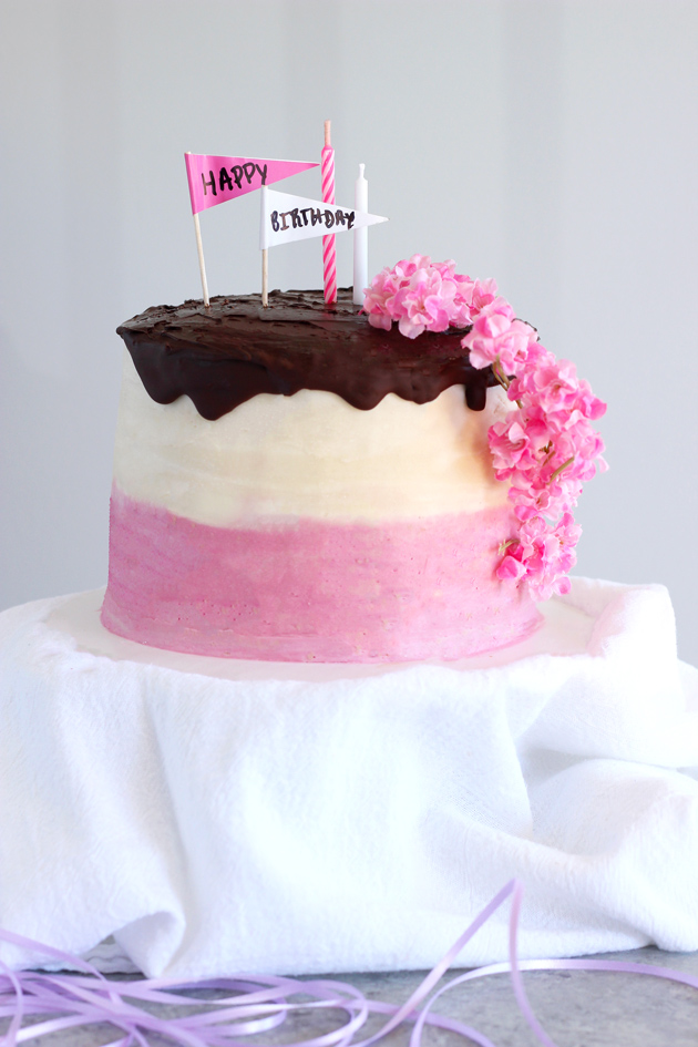 Pink Ombre Birthday Cake - Celebrate your birthday with this decedent chocolate buttercream filled cake, made completely vegan! NeuroticMommy.com #cakes #vegan #birthday