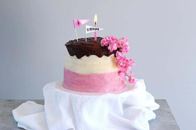 Pink Ombre Birthday Cake - Celebrate your birthday with this decedent chocolate buttercream filled cake, made completely vegan! NeuroticMommy.com #cakes #vegan #birthday