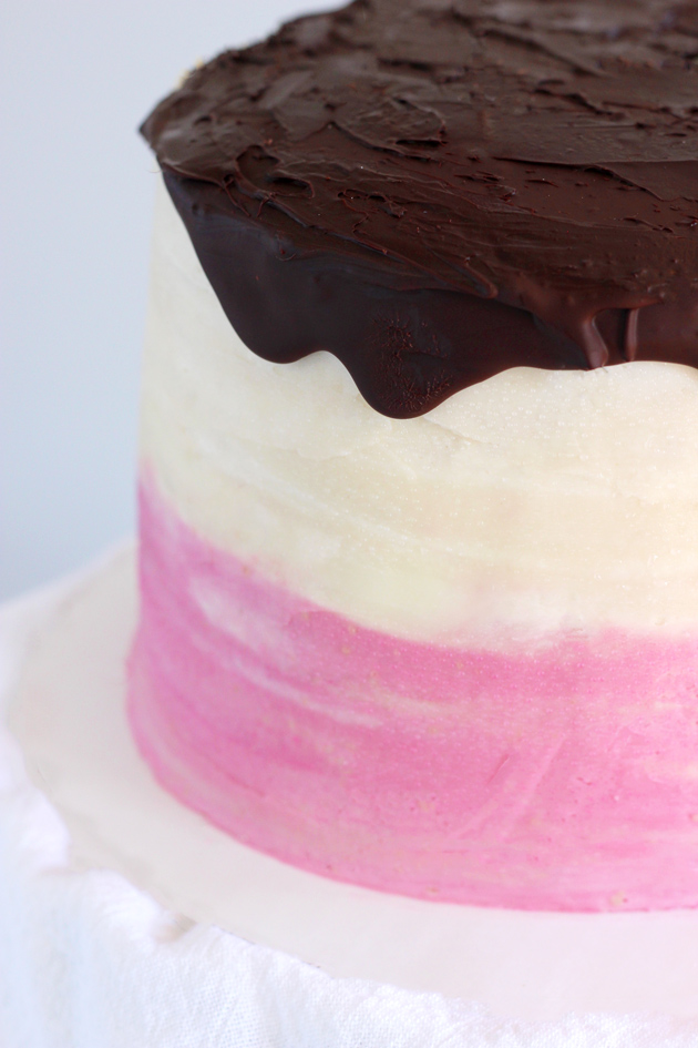 Pink Ombre Birthday Cake - Celebrate your birthday with this decedent chocolate buttercream filled cake, made completely vegan! NeuroticMommy.com #cakes #vegan #birthday