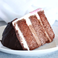 Pink Ombre Birthday Cake - Celebrate your birthday with this decedent chocolate buttercream filled cake, made completely vegan! NeuroticMommy.com #cakes #vegan #birthday