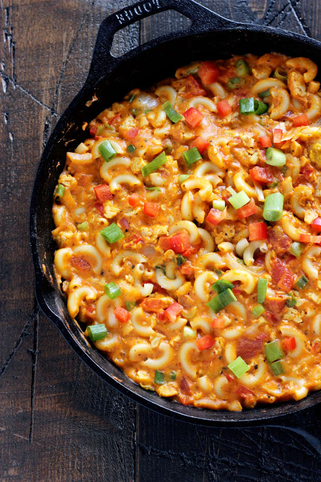 One Skillet Vegan Hamburger Helper - Using a homemade vegan cheese sauce and tempeh, giving this meal the healthy twist it deserves. Ultra cheesy, kid and adult approved. NeuroticMommy.com #vegan #healthy