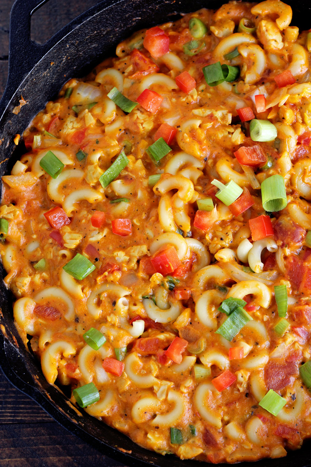 One Skillet Vegan Hamburger Helper - Using a homemade vegan cheese sauce and tempeh, giving this meal the healthy twist it deserves. Ultra cheesy, kid and adult approved. NeuroticMommy.com #vegan #healthy