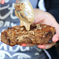 Almond Butter Banana Bread Blondies - These vegan, gluten-free blondies are just in time for summer. They're healthy, full of delicious healthy fats and fiber, oh and most importantly stuffed with bananas and chocolate! NeuroticMommy.com #vegan #healthy #snacks