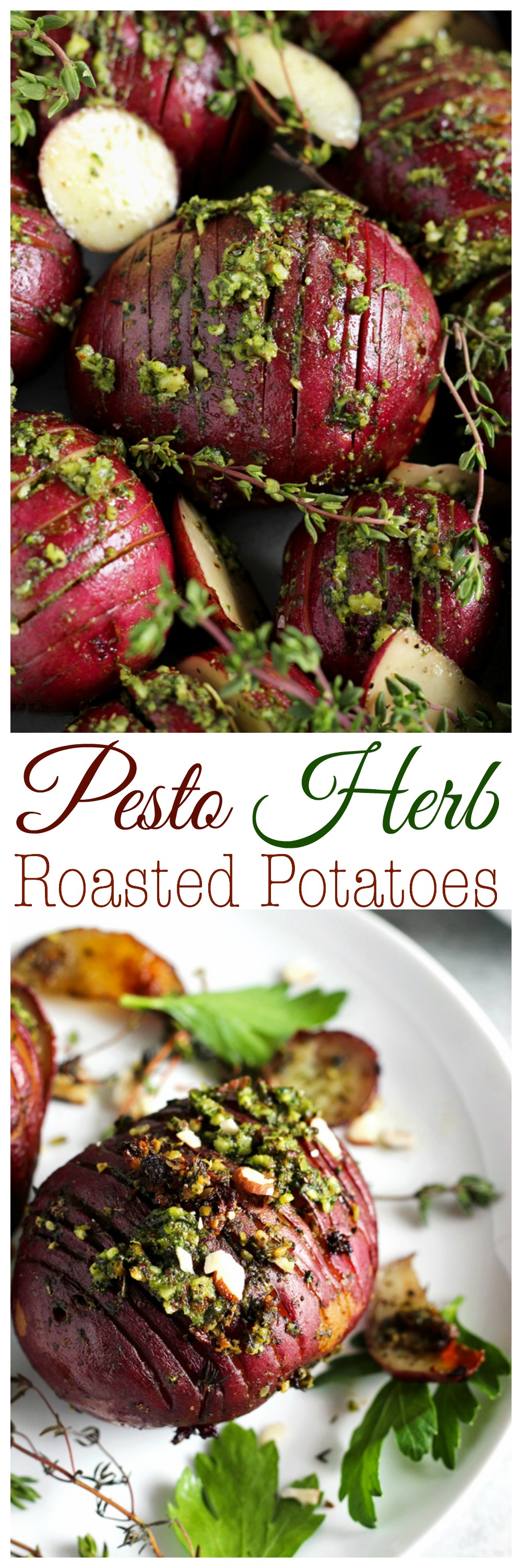 Pesto Herb Roasted Potatoes - Enjoy these oven baked pesto herb filled roasted potatoes that are completely heart healthy and naturally gluten and fat free. It's a triple win! NeuroticMommy.com #vegan #healthy