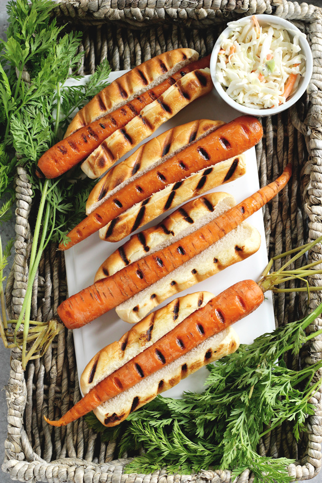 Fourth of July Carrot Dogs - Plant-based veggie dogs are so much fun! Especially when things like this are super easy to make, not processed, and healthy for you. NeuroticMommy.com #vegan #4ofjuly #healthy