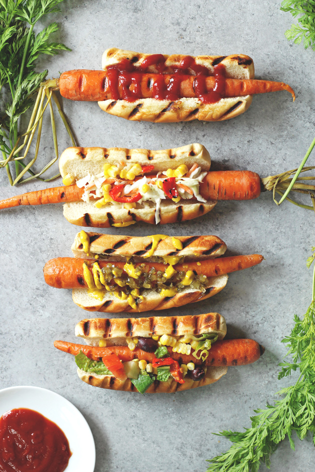 Fourth of July Carrot Dogs - Plant-based veggie dogs are so much fun! Especially when things like this are super easy to make, not processed, and healthy for you. NeuroticMommy.com #vegan #4ofjuly #healthy
