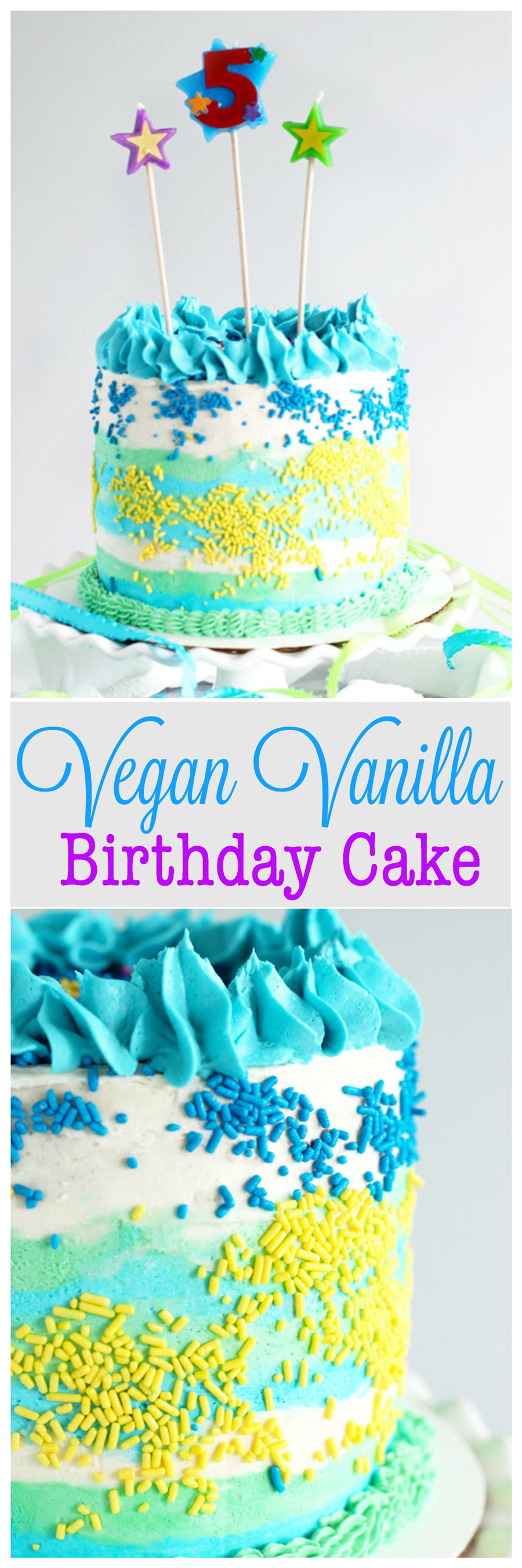 Vegan Vanilla Birthday Cake - Celebrate any special occasion with this perfectly fluffy and moist cake without having to use eggs or dairy! NeuroticMommy.com #vegan #birthdaycake
