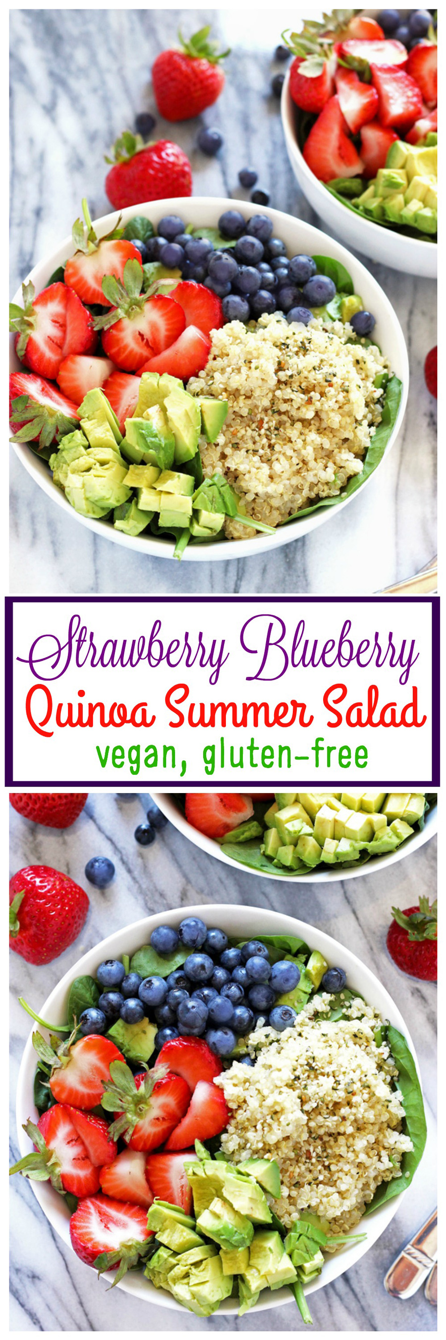 Strawberry Blueberry Quinoa Summer Salad - A healthy salad mixed perfecting with sweetness and coolness, packed with the right amount of plant based protein, ready to beat the heat. NeuroticMommy.com #healthy #vegan #salads
