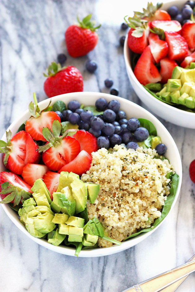 Strawberry Blueberry Quinoa Summer Salad - A healthy salad mixed perfectly with sweetness, and packed with plant based protein ready to beat the heat. NeuroticMommy.com #healthy #vegan #salads