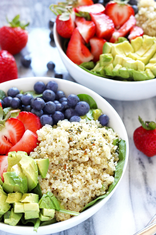 Strawberry Blueberry Quinoa Summer Salad - A healthy salad mixed perfectly with sweetness, and packed with plant based protein ready to beat the heat. NeuroticMommy.com #healthy #vegan #salads