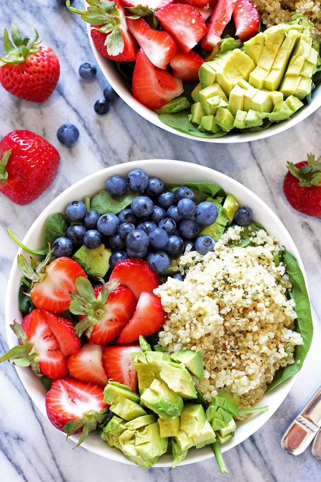 Strawberry Blueberry Quinoa Summer Salad - A healthy salad mixed perfectly with sweetness, and packed with plant based protein ready to beat the heat. NeuroticMommy.com #healthy #vegan #salads