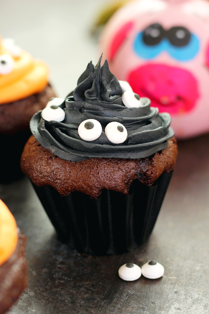 Halloween Monster Witch Cupcakes - This is the perfect treat to make for Halloween especially if you don't have much time. They're moist, chocolatey, and spooky. Perfect for the days festivities! NeuroticMommy.com #vegan #halloween