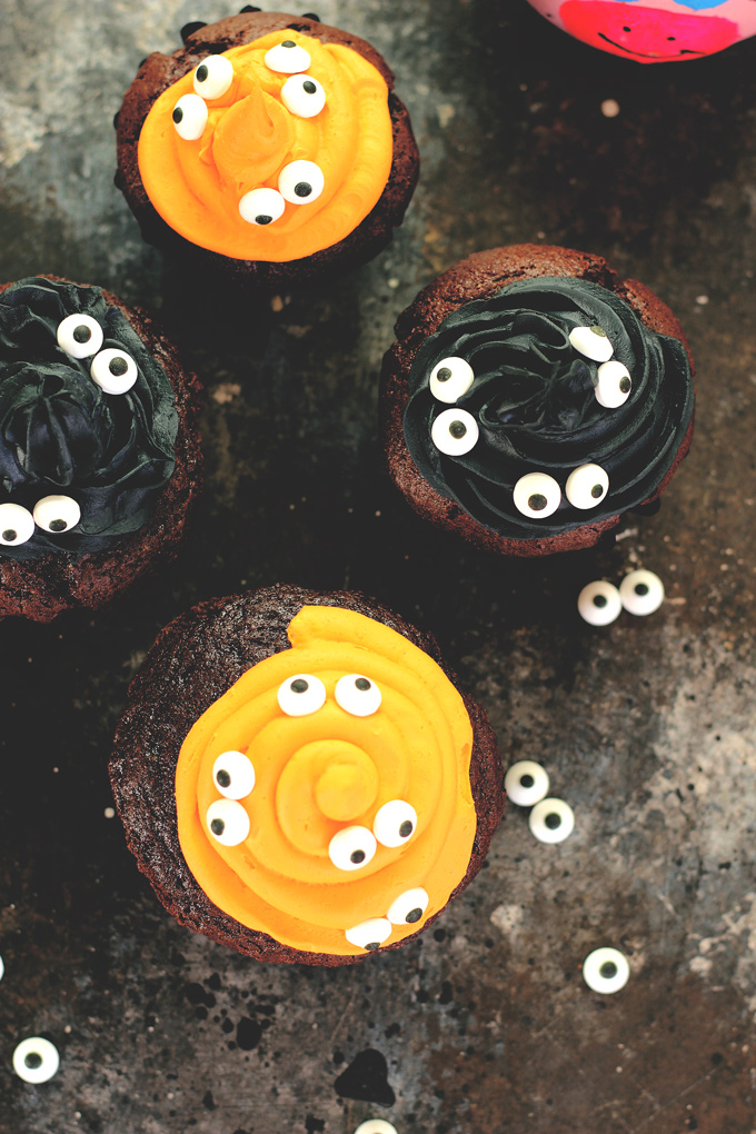 Halloween Monster Witch Cupcakes - This is the perfect treat to make for Halloween especially if you don't have much time. They're moist, chocolatey, and spooky. Perfect for the days festivities! NeuroticMommy.com #vegan #halloween