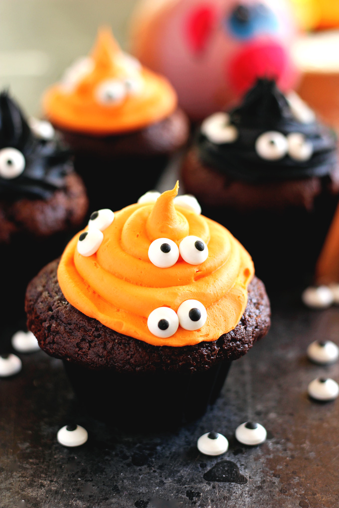 Halloween Monster Witch Cupcakes - This is the perfect treat to make for Halloween especially if you don't have much time. They're moist, chocolatey, and spooky. Perfect for the days festivities! NeuroticMommy.com #vegan #halloween