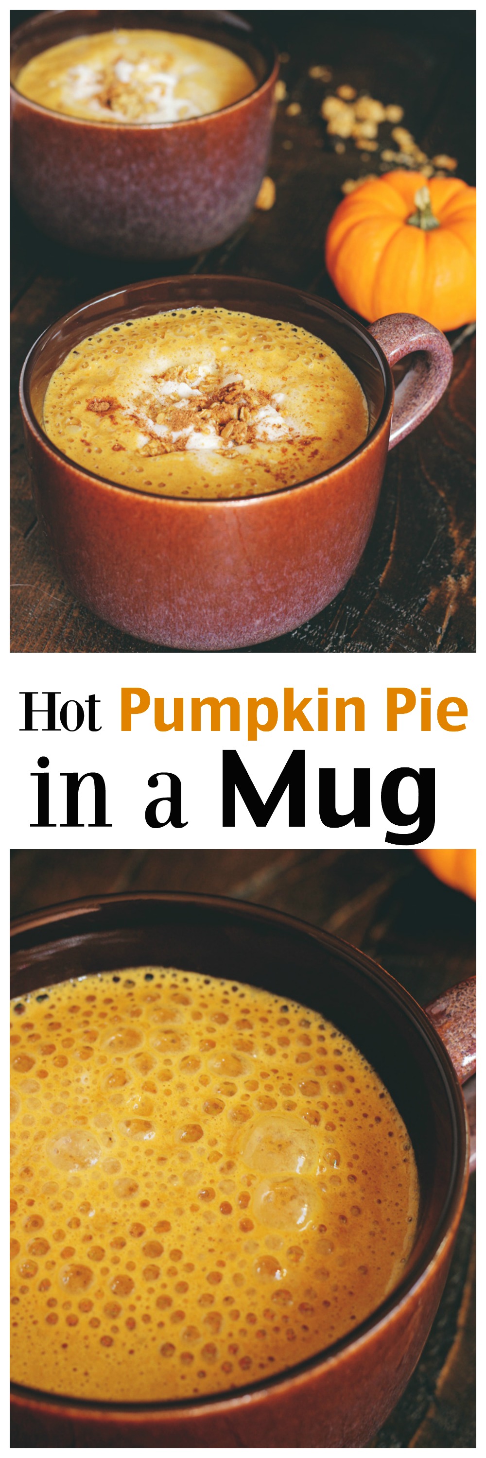 Hot Pumpkin Pie in a Mug - Cozy delicious pumpkin pie in your favorite mug. Topped with coconut whipped cream, it's sure to keep you warm and all pumpkin pie sweet this season. NeuroticMommy.com #vegan #pumpkinpie