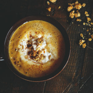 Hot Pumpkin Pie in a Mug - Cozy delicious pumpkin pie in your favorite mug. Topped with coconut whipped cream, it's sure to keep you warm and all pumpkin pie sweet this season. NeuroticMommy.com #vegan #pumpkinpie