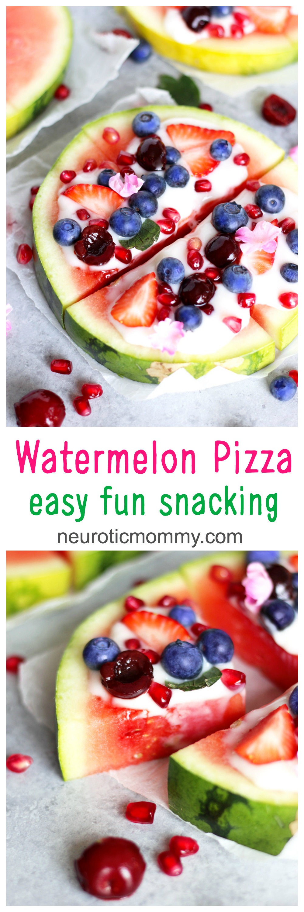 Watermelon Pizza - Easy Fun Snacking because snacks shouldn't be a crime! Enjoy this nutritious and fun treat without the guilt. NeuroticMommy.com #snacks #health #plantbased